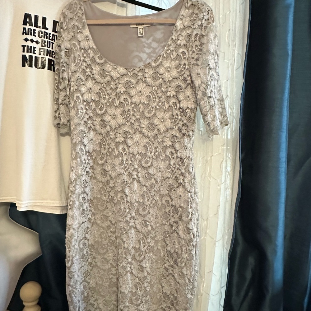 Badgley Mischka Soft Sage Green Lace Long Sleeve Dress
